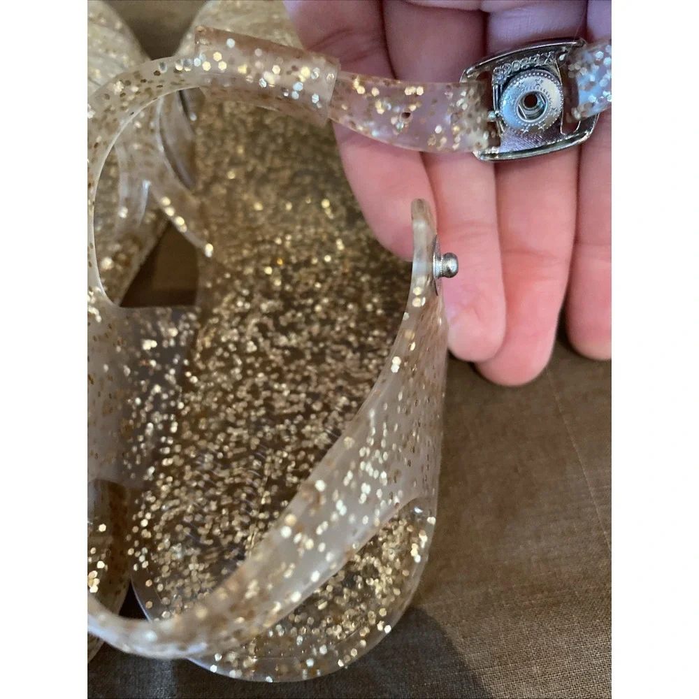 10 Toddler Jelly Sandals Gold Glitter Snap‎ Closure Worn Once 7